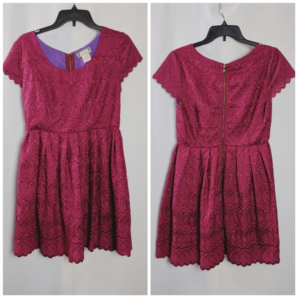 Flying Tomato Pink Crochet Lace Tulip Hem Dress L